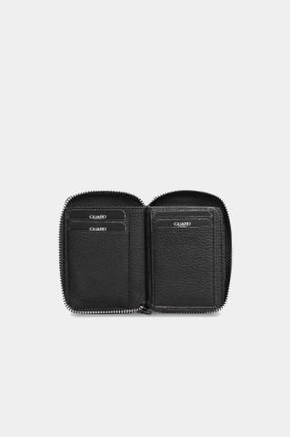 Siyah Gerçek Deri Fermuarlı Mini Cüzdan - Guard
