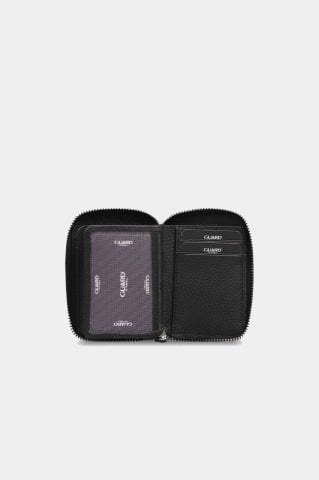 Siyah Gerçek Deri Fermuarlı Mini Cüzdan - Guard