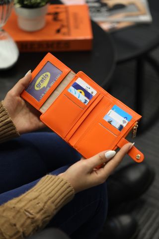 Berlin Fermuar Detaylı Kadın Cüzdan - Turuncu