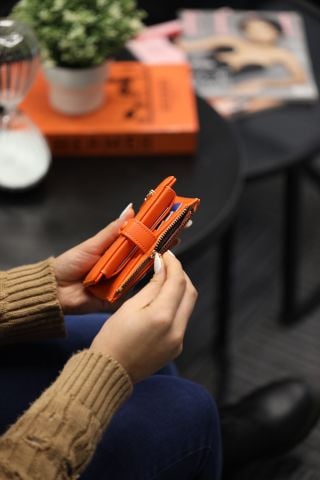 Berlin Fermuar Detaylı Kadın Cüzdan - Turuncu