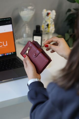 Berlin Fermuar Detaylı Kadın Cüzdan - Bordo