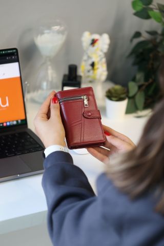 Berlin Fermuar Detaylı Kadın Cüzdan - Bordo