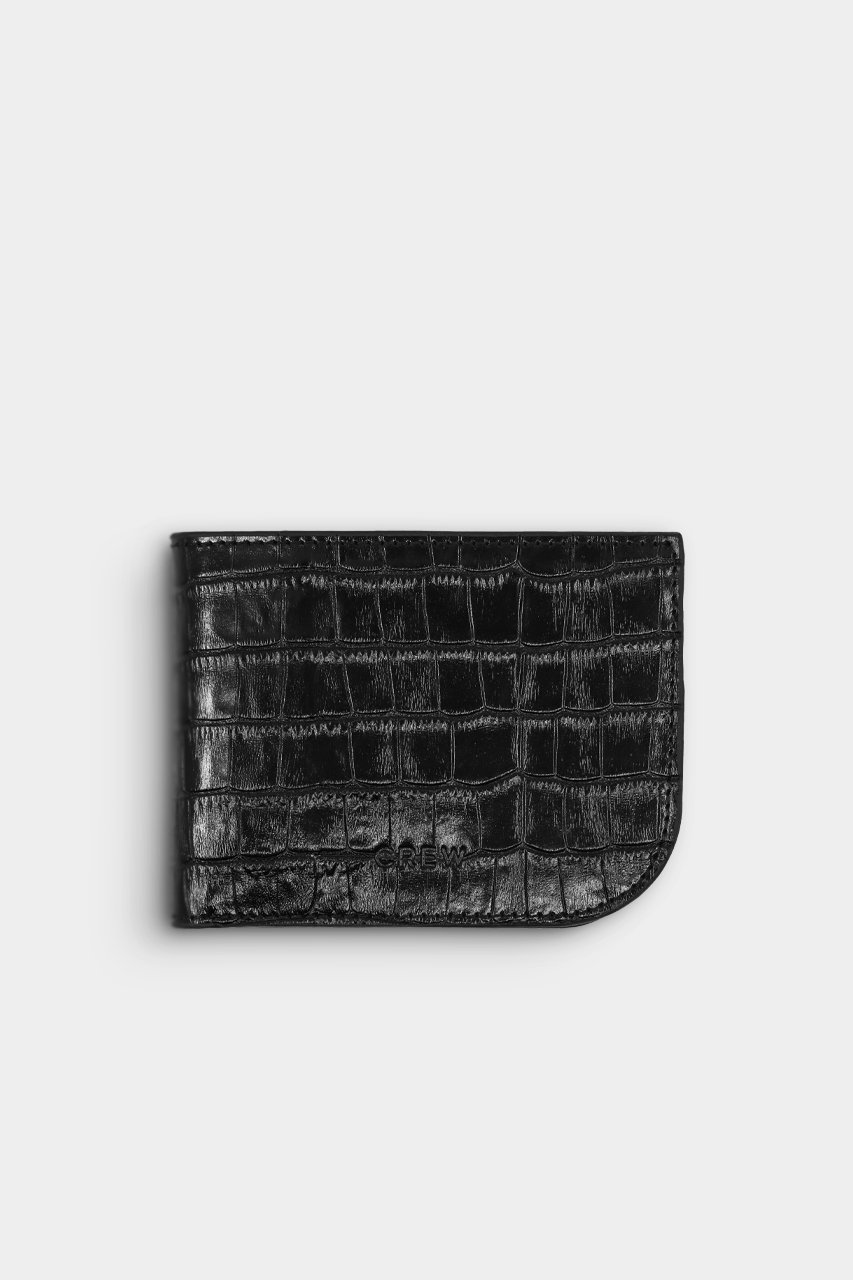 Montana Timsah Baskılı Siyah Hakiki Deri Oval Kenar Cüzdan