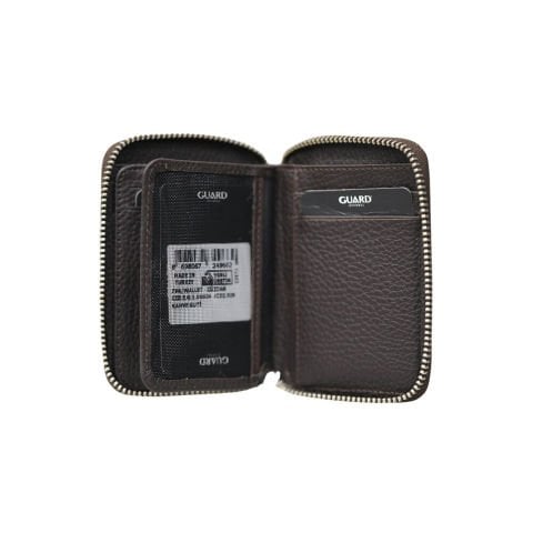 Kahverengi Gerçek Deri Fermuarlı Mini Cüzdan - Guard