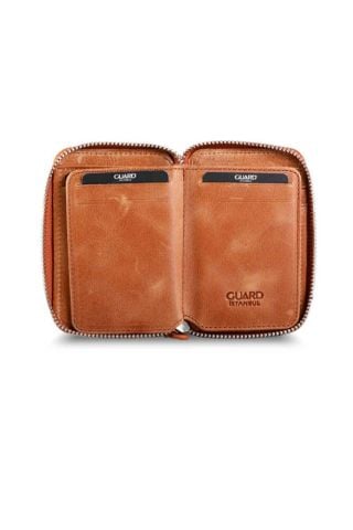 Taba Tiguan Gerçek Deri Fermuarlı Mini Cüzdan - Guard