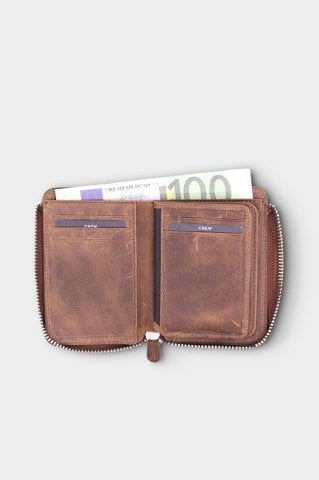 Vintage Taba Dış Cepli Versay Gerçek Deri Fermuarlı Cüzdan
