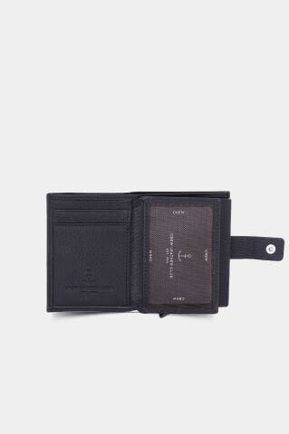 Astana Mekanizmalı Siyah Hakiki Deri Cüzdan & Kartlık