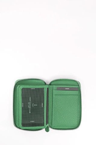 Çimen Yeşili Gerçek Deri Fermuarlı Mini Cüzdan