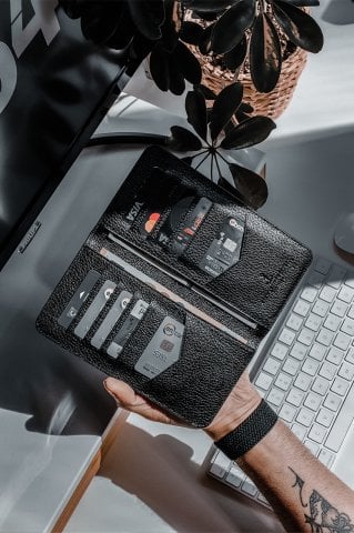 Piton Baskılı Köln Siyah Deri Portföy Cüzdan