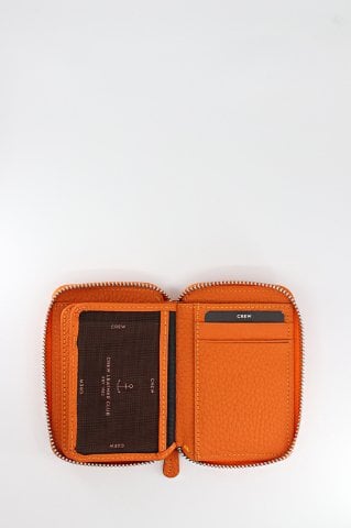 Turuncu Gerçek Deri Fermuarlı Mini Cüzdan
