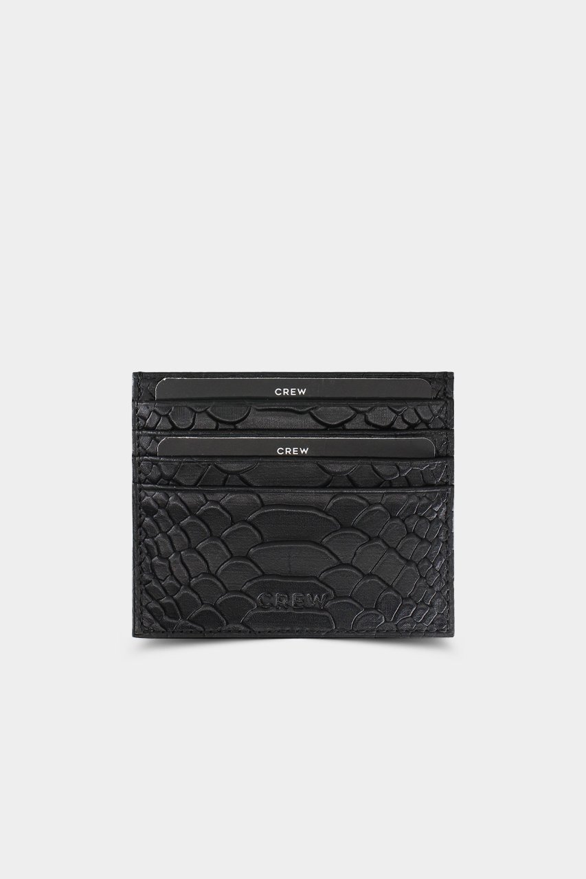 Çift Yönlü Piton Baskılı Siyah Deri Kartlık