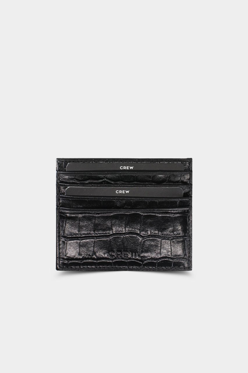 Çift Yönlü Timsah Baskılı Siyah Deri Kartlık