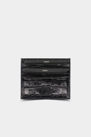 Çift Yönlü Timsah Baskılı Siyah Deri Kartlık